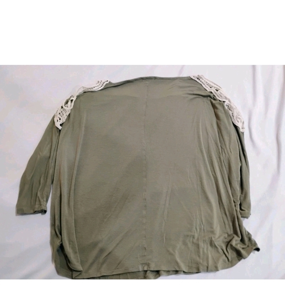 Lane Bryant Olive Green Cold Shoulder Blouse with Shoulder Lace - Picture 6 of 8